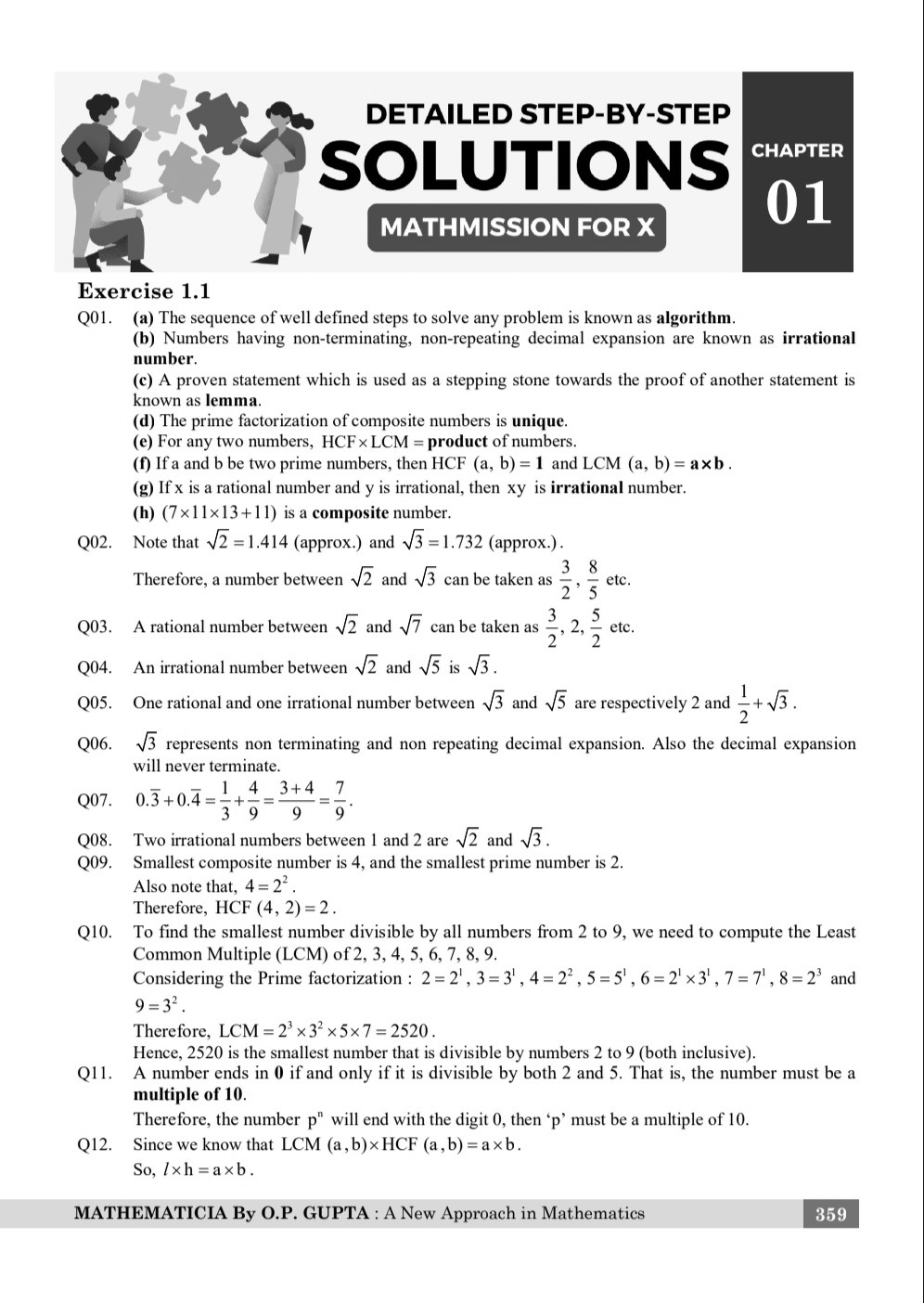 SOLUTIONS OF MATHMISSION FOR X By O.P. GUPTA
