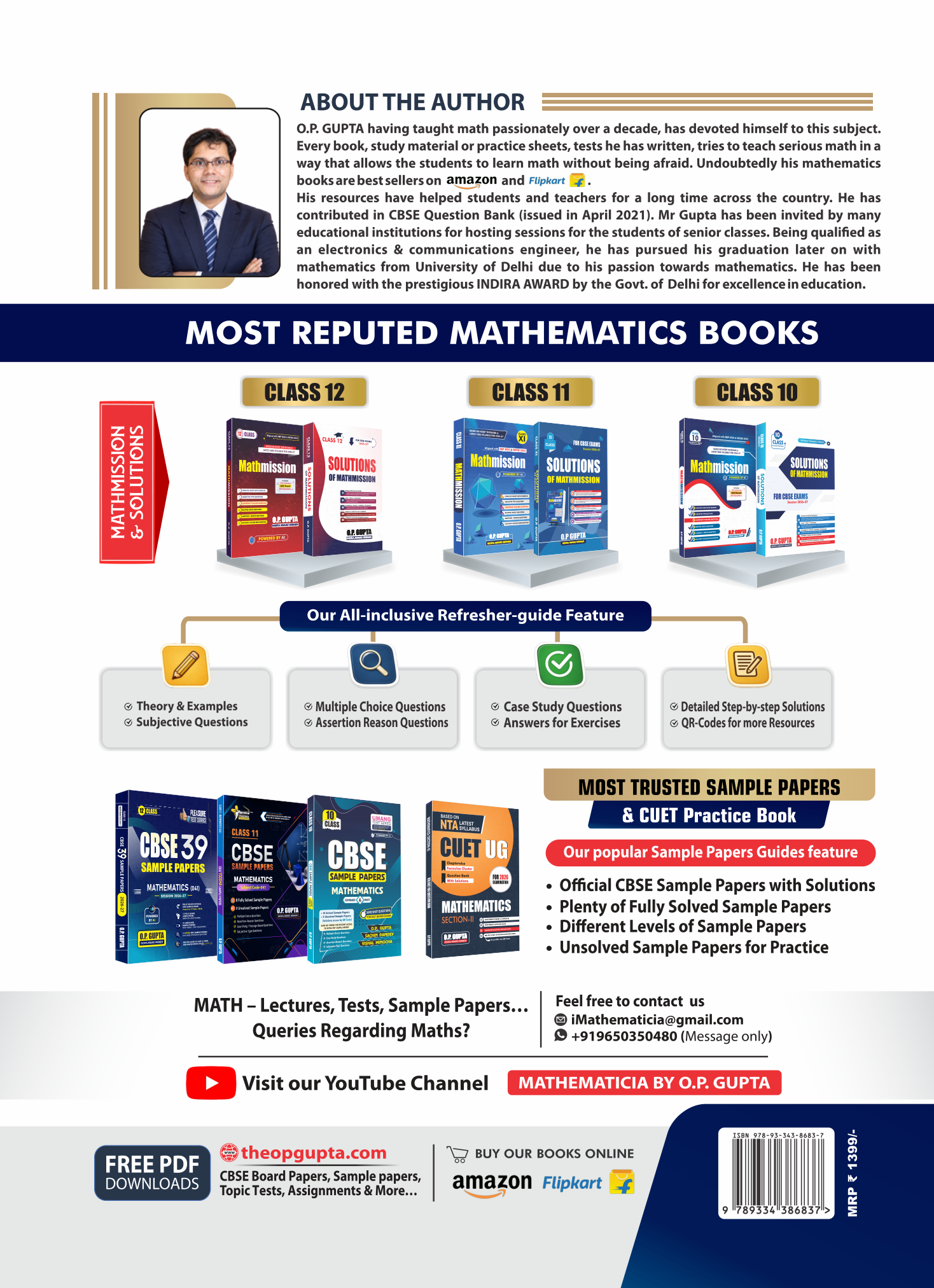 CBSE 39 SAMPLE PAPERS [Pleasure Tests Series for XII Maths (041)] by O.P. Gupta